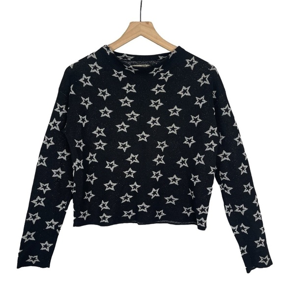 Milly Sweater XS Wool Knit Mock Neck Metallic Shooting Stars Print Celestial - Picture 1 of 7